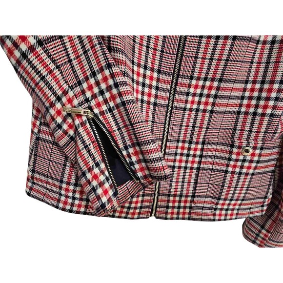Tommy Hilfiger Jacket Full Zip 12 Red White Navy Blue Plaid Collarless Blazer - Picture 7 of 16